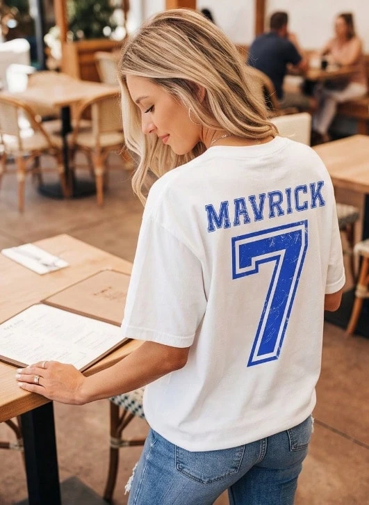 Distressed Varsity Baseball Gameday Tee For Women, Custom Player Name And Number Printed On Back, Casual Sports Top - White - View 1