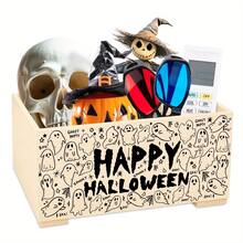 Happy Halloween Wooden Storage Box - Ghost & Spiderweb Pattern Organizer For Remote Controls, Pens & Party Supplies, Spooky Desk Decor For Kids Room & Living Room - Multicolor - View 6