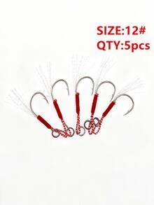 5pcs Single Hook Iron Plate Lure Fishing Hooks With Feathers And Barbs, Freshwater Iron Plate Hooks For Long Casting, Fishing Accessories - Silver - View 7