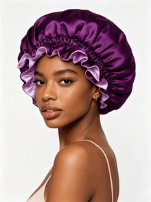 YPGVUO Set 2 Buah Topi Tidur Satin Berumbai Bolak-balik, Topi Tidur Lembut Dua Sisi untuk Perawatan Rambut Malam & Perawatan Kulit di Rumah, Hadiah Liburan Manis untuk Wanita - Hitam - View 7
