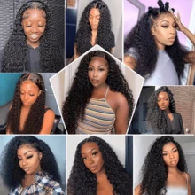 36 Inch Deep Wave Lace Front Wigs Human Hair 13x6 HD Transparent Lace Frontal Wigs Human Hair Glueless Human Hair Wig 250 Density Deep Curly Wigs Human Hair For Women Pre Plucked With Baby Hair Natural Black Color - Natural Black - 查看 4