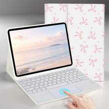 Bow Pattern Keyboard Cover With Pen Slot, Detachable Rechargeable Touchpad Keyboard, Compatible With Samsung Galaxy Tab / / Pad Se, Magnetic Bluetooth Keyboard Case - Bow - View 1