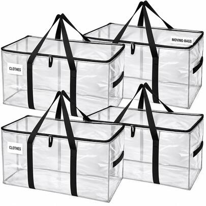 FAEBYNYX [Lidded Storage Bins] 4PCS Heavy Duty Oversized Mobile Bags, 50 Pound Capacity Handbags, Durable Waterproof And Puncture Resistant Winter Clothing Storage Bags, Suitable For Movement, Strong Handles, Zipper