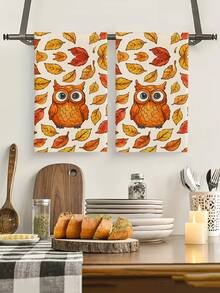 2pcs/4pcs/8pcs Thanksgiving Autumn Maple Leaf Pumpkin Owl Hand Towels, Harvest Festival Bathroom Towels, Dish Cloths, Vintage Farm Style, Suitable For Harvest Festival Kitchen Decor, Thanksgiving Party Event Decoration - Multicolor - View 8