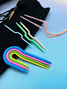 9pcs Cable Stitch Needle Set, Includes 4pcs U-Shaped + 3pcs V-Shaped Cable Stitch Needles & 2pcs 7cm Pink Sewing Needles, Suitable For Cable Knitting & Patchwork Sewing Of Sweaters, Scarves, Knitting Auxiliary Tools - Crochet Hook Set - View 2