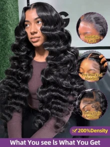 Loose Deep Wave Lace Front Wigs Human Hair 13x6 HD Lace Deep Wave Frontal Wig 250% Density Glueless Human Hair Wigs For Women Wet And Wavy Curly Wig Brazilian Pre Plucked 13x4 Transparent Deep Wave Lace Front Wig With Baby Hair For Christmas Gifts - Natural Black - 查看 6