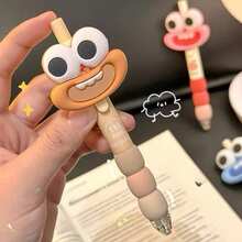 4pcs Cute Big Eye Big Mouth Pens, Retractable Medium Tip, 0.5mm Black Ink, Plastic Rubber Grip, Unique Gift Creative, Novel Stationery, Suitable For Daily Writing And Office Use (Pattern, Style And Color Random) - Multicolor - View 4