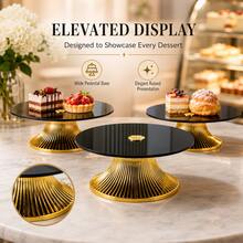 1pc Acrylic Dessert Tray, European Minimalist Design, Food Plate For Home Gathering Decoration, Cake Tray - Tall Plate With Gold Base and Black Plate - View 11
