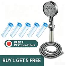 [Shower Head + 5 Filters+1.5m Shower Hose] 5-Setting Adjustable Pressure Filtered Shower Head, Handheld Shower Head With 10 Replaceable Filters, For Bathroom Showers, Outdoor Hot Water RV Showers - Shower Head + 5 Filters + 1.5m Hose - View 3