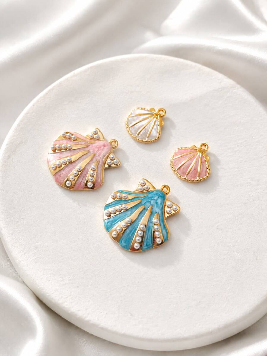 Pcs Shell Pendant With Pearl Beads, Ocean Beach Style Enamel Shell Pendant, Suitable For DIY Necklace, Bracelet Jewelry Making Accessories - Multicolor - View 1