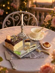 Miniature Dollhouse Candlelight Dessert Model Set, 1:12 Cake, Caramel Pudding, Teacup And Candlestick Miniature Models, With Mini Tableware And Tray, Miniature Model House Romantic Dining Scene Decoration And Photography Props - one-size - View 2