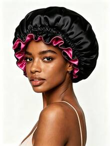 YPGVUO Set 2 Buah Topi Tidur Satin Berumbai Bolak-balik, Topi Tidur Lembut Dua Sisi untuk Perawatan Rambut Malam & Perawatan Kulit di Rumah, Hadiah Liburan Manis untuk Wanita - Hitam - View 2