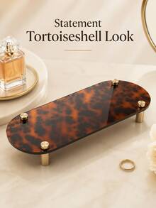 1pc 28cm Leopard Print Desktop Storage Tray Display Rack, Luxury Vintage Jewelry, Perfume, Cosmetics Organizer, Gold Leg Small Storage Rack, Suitable For Bedroom Vanity, Office, Desk Drawer, Entryway, Bedside Table And Bathroom Countertop, Multifunctional Furniture Storage Box, Hair Accessory Organizer And Daily Storage Tray, Help You Keep Your Desktop Organized For Back To School Season - Leopard Print - View 8