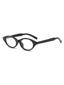 1pc Solid Color Casual Women's Oval Frame Plain Lens Glasses With Stud Decor, Y2K Fashion Style, Versatile Daily Wear, Party, Gathering, Street Style - Black Frame - View 4