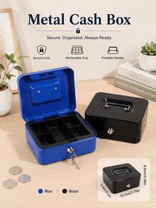 1PC Durable Metal Cash Box, For Store Cashier Portable Metal Cash Box - With Key Lock And Removable Tray Design, A Money Box For Storing Change And Coins At Home - Single Piece - View 7