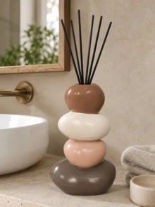 1pc Modern Stacked Pebble Diffuser Bottle, Color Block Or Speckled Cream Aroma Vase, Decorative Home Accent For Bathroom, Bedroom And Living Room - A - View 6