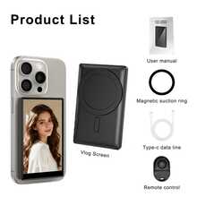 Pantalla de monitor para selfie compatible con iPhone y Android, monitor inalámbrico magnético para cámara trasera de vlog, alcance de 20m, adecuado para transmisiones en vivo en plataformas de redes sociales, creación de contenido, monitor de selfie para vlog, pantalla de 3.97 pulgadas, funda protectora magnética, pantalla de fotografía - Multicolor - Ver 12