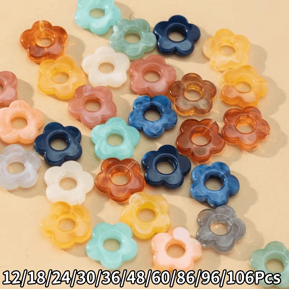 12/18/24/30/36/48/60/86/96/106Pcs Hollow Flower Spacer Beads, Large Hole Loose Beads Decorative Beads, Suitable For DIY Bracelets, Necklaces, Keychains/Phone Chains Pendant And Other Handmade Crafts Accessories (Random Color)