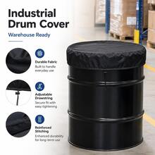 Housse de tambour industrielle - Tissu Oxford 300D lourd, le bas présente un design à cordon de serrage (noir), convient aux petits barils bleus, barils de 55 gallons, barils de stockage, barils ronds, barils en plastique ronds. Extérieur, cour (seulement la housse de protection) - Voir 3
