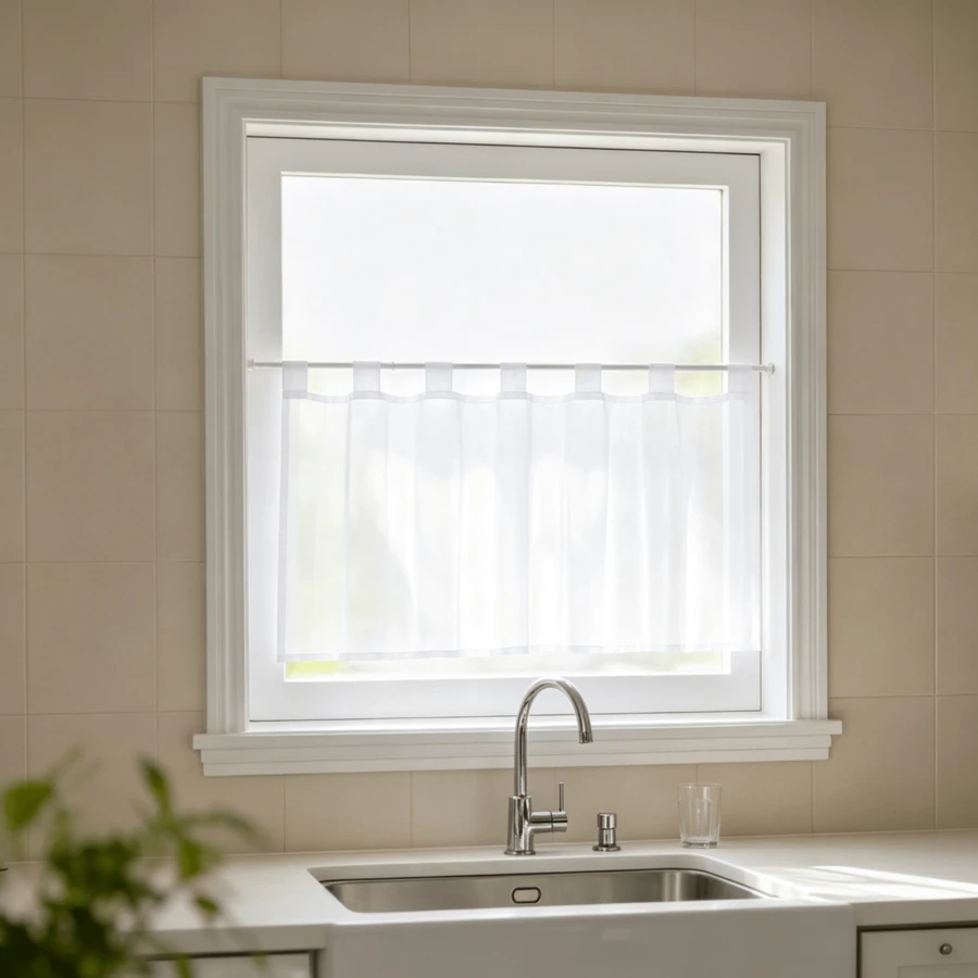 White Lightweight Sheer Window Curtain, Solid Design, 45*120cm, Single Piece - White - View 1