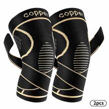 2PCS Men's Copper Infused Knee Support Brace, Adjustable Compression Knee Sleeve, Breathable Non-Slip Stabilizer For Running, Gym, Sports & Daily Wear - Black - View 10