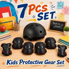 BAT DEICIDE Kids 7PCS Protective Gear Set With Helmet, Knee Pads, Elbow Pads And Wrist Guards, For Skating, Scooter, Cycling And Skateboarding, Ages 3-12 - Black - View 1