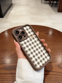 1件極簡彩色格紋標語圖案穿孔磨砂全包覆硬殼手機殼，適用於 iPhone 11/12/13/14/15/16 Pro Max/17/17 Pro/17 Pro Max/Air - 棕色 - 查看 4