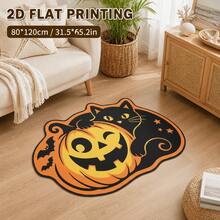 1pc, Washable 950g Velvet Pumpkin & Black Cat Irregular Decorative Rug, Non-Slip Polyester Bottom, 7mm Thick, Suitable For Living Room, Bedroom, Entryway, Small Rug, Decorative Rug, Area Rug, Halloween, Gift, All-Season, New Arrival, Easy To Clean - Multicolor - View 9