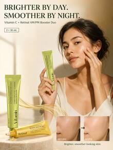 Conjunto de Soro com Vitamina C & Retinal Aprimorado, Vitamina C Pura + Retinal, Iluminador & Cuidados com Manchas, Refinamento de Poros, Suavização de Textura & Linhas Finas, Conjunto de Soro Facial para Cuidados com a Pele, Pele de Vidro Coreana, Cuidados Diurnos & Noturnos - Duo de Sérum Booster - Visão 2