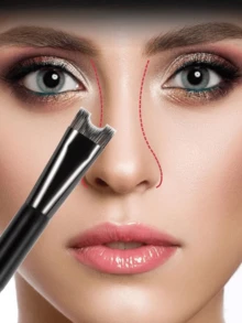 JINSHEE-Two In One Nose Contour Brush, Double Headed U-Shaped Nose Carving And Powder Blusher Brush Precision Fluffy Contour Brush, Perfectly Define The Angular Cheekbones, Highlights, Powder, Contour, Makeup Beginners - Black - View 7