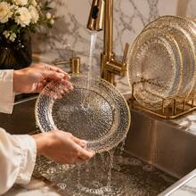 50/25/10pcs 10.25" And 7.5" Clear Hammered Double Gold Rim Round Plates, Appetizer Dessert Serving Trays, Wedding Party Catering Tableware, Halloween Thanksgiving Friendsgiving Autumn, Large Capacity Set For Host And Guest Hospitality - View 8