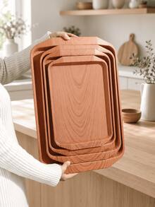 Wood Grain Rectangular Tableware Tray Set, Stackable Nesting Trays With Raised Edges, Lightweight Decorative Storage Trays, Suitable For Breakfast, Coffee, Tea, Snacks, Paper Cup Desserts, Dinner, Kitchen, Dining Table, Living Room And Home Entertainment Occasions - Multicolor - View 1