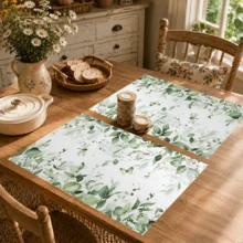 1pc/4pcs/6pcs, Botanical Pattern Printed Linen Placemats, Rectangular Table Mats, Washable, Easy To Clean, Plate Mats, Bowl Mats, Western Style Mats, Suitable For Kitchen, Dining Room, Home Gathering, Coffee Table And Daily Table Decoration - Multicolor - View 5
