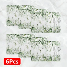 1pc/4pcs/6pcs, Botanical Pattern Printed Linen Placemats, Rectangular Table Mats, Washable, Easy To Clean, Plate Mats, Bowl Mats, Western Style Mats, Suitable For Kitchen, Dining Room, Home Gathering, Coffee Table And Daily Table Decoration - Multicolor - View 14