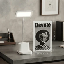 USB-Rechargeable LED Desk Lamp (With Pen Holder And Phone Stand); Features Adjustable Brightness And Color Temperature, As Well As Touch Dimming; Suitable For Offices, Dormitories, Bedrooms, And Home Desks. - White - View 4