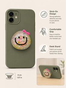 1pc Phone Air Cushion Stand, Smiling Bow Decor Expandable Minimalist Phone Holder - Multicolor - View 3