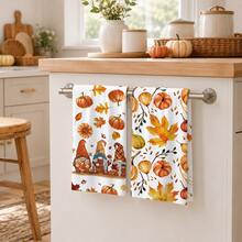 2/4/6pcs, Elf Pumpkin Pattern Printed Kitchen Towels, Super Soft Microfiber Highly Absorbent Tea Towels, Dish Cloths, Cleaning Towels, Hand Towels, Suitable For Cooking, Baking, Wiping Cleaning And Kitchen Decoration, Kitchen Accessories, Daily Essentials - Multicolor - View 3