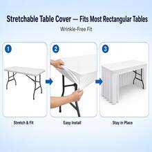 1pc White Spandex Tablecloth 4ft/5ft/6ft/8ft/10ft, 3-Sided Stretch Table Cover For Trade Show, Wedding, Birthday Party, Home Decor, Cake Table, Holiday Decoration - Multicolor - View 5