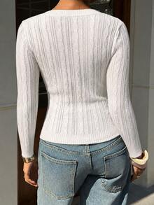 Sweater Rajut Lengan Panjang Model Slim Fit dengan Leher V Dalam Gaya Y2K, Cocok untuk Kencan Malam, Pesta, dan Jalan-jalan, Warna Putih Musim Gugur - Putih - View 6