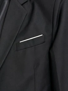 黑色頂級極簡商務正式男士西裝，缺口領單排扣修身剪裁，配搶眼對比色口袋飾邊與精緻袖口鈕扣，適合婚禮、商務會議、婚禮派對 - 黑色 - 查看 6