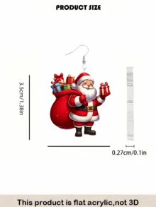 2D Santa Claus Gift Pendant Earrings, Flat Acrylic Double-Sided Print, Christmas Cartoon Lightweight Ear Accessories, Perfect Halloween, Thanksgiving, Christmas Gift For Girls And Women, Cute Fashion Accessory Suitable For Any Occasion - Santa Claus - View 3
