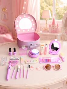 1 Set Little Girl Dress-Up Makeup Toy Set, Princess Gradient PU Grid Handbag, 24pcs Simulated Makeup Set, Girls Stage Performance Role Play Toy, Suitable For 3-6 Years Old Girls, Includes Comb, Glasses, Lipstick, Perfume, Mirror, Etc., Christmas Birthday Gift, Not Real Makeup - Jewelry Set - View 10