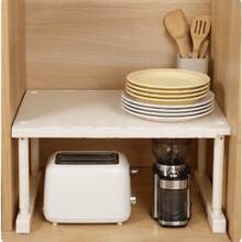 1/2pcs Extendable Cabinet Storage Rack, Adjustable Length 40-63 Cm, Height 20-30 Cm, White Multi-Layer Space-Saving Divider For Dishes, Toaster, Coffee Machine, Easy To Install, Countertop Storage Divider - View 3