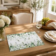 1pc/4pcs/6pcs, Botanical Pattern Printed Linen Placemats, Rectangular Table Mats, Washable, Easy To Clean, Plate Mats, Bowl Mats, Western Style Mats, Suitable For Kitchen, Dining Room, Home Gathering, Coffee Table And Daily Table Decoration - Multicolor - View 2