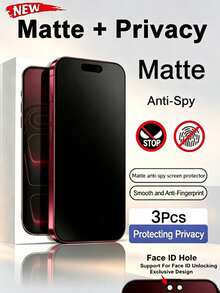 NNBILI 3片裝隱私防窺磨砂手機螢幕保護貼,全螢幕覆蓋,相容 iPhone 18 Pro Max/18 Pro/18/17 Pro Max/17 Pro/17 Air/17/16E/16 Pro Max/16 Pro/16 Plus/16/15 Pro Max/14 Pro Max/13 Mini/12/11/XS MAX/XR/8/7 Plus 系列,觸感滑順、防指紋、防眩光、易安裝,可搭配手機殼使用 - 黑色 - 查看 45