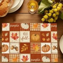 1pc/4pcs/6pcs, Pumpkin Pattern Printed Linen Placemats, Rectangular Table Mats, Washable, Easy To Clean, Plate Mats, Bowl Mats, Western Style Placemats, Suitable For Kitchen, Dining Room, Home Gatherings, Coffee Table And Daily Table Decor - Multicolor - View 6
