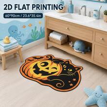 1pc, Washable 950g Velvet Pumpkin & Black Cat Irregular Decorative Rug, Non-Slip Polyester Bottom, 7mm Thick, Suitable For Living Room, Bedroom, Entryway, Small Rug, Decorative Rug, Area Rug, Halloween, Gift, All-Season, New Arrival, Easy To Clean - Multicolor - View 12