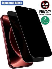2片裝全螢幕防窺鋼化玻璃隱私螢幕保護貼，相容 iPhone 18Pro Max/17/16/15 Pro Max/15/14 Plus/13/12/11 Pro Max/X/XS/XR，全螢幕防窺玻璃膜，生日/復活節/情人節送給男朋友/女朋友的禮物 - 黑色 - 查看 15