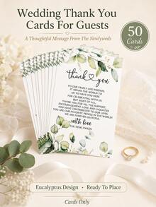 10/30/50pcs Eucalyptus Leaf Wedding Guest Thank You Cards, Newlyweds Thank You Message Cards, Wedding Guest Favor Cards, Wedding Reception Table Cards, Suitable For Engagement Party And Wedding Dinner Decoration, Cards Sold Individually - Multiple Styles - View 1