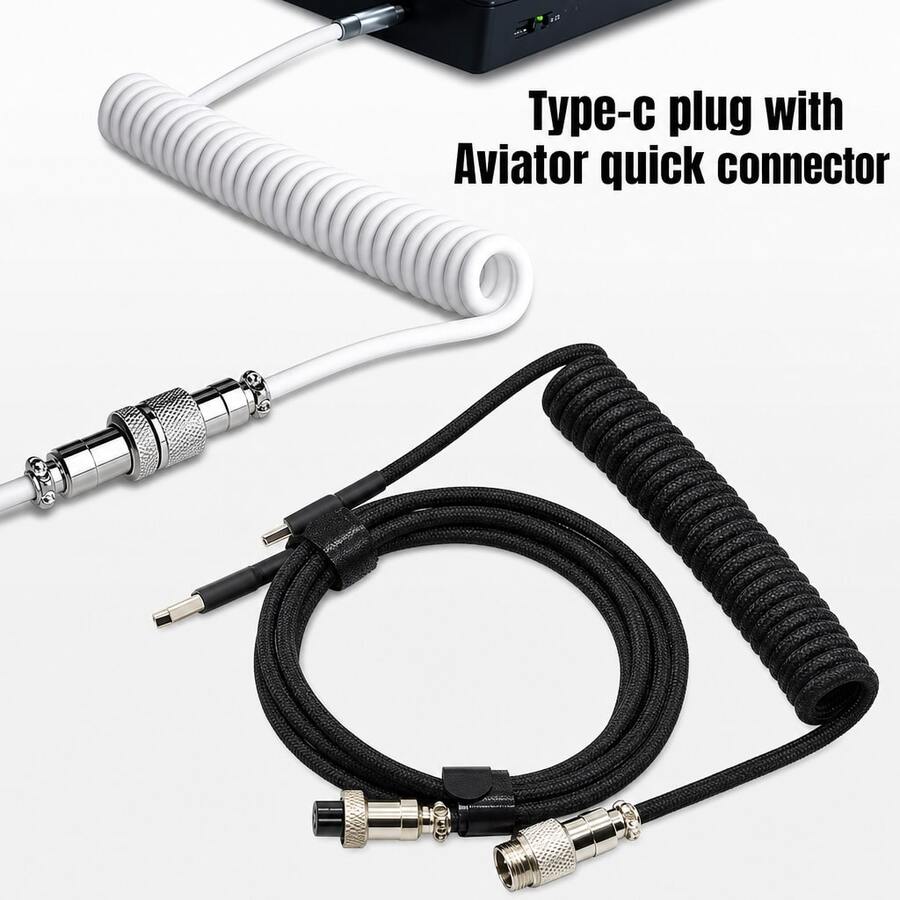Kabel Keyboard USB A ke TYPE-C 59 Inci / 150cm dengan Inti Tembaga Melingkar dan Konektor Pilot untuk Keyboard Mekanik, Kabel Spiral Mini Mikro 1,5 Meter untuk Laptop PC - View 1